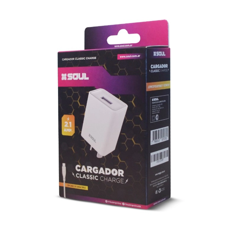 Cargador Soul Clssic Charge USB Blanco Type C CVq-CUSBT 2.1 Art.164-70762